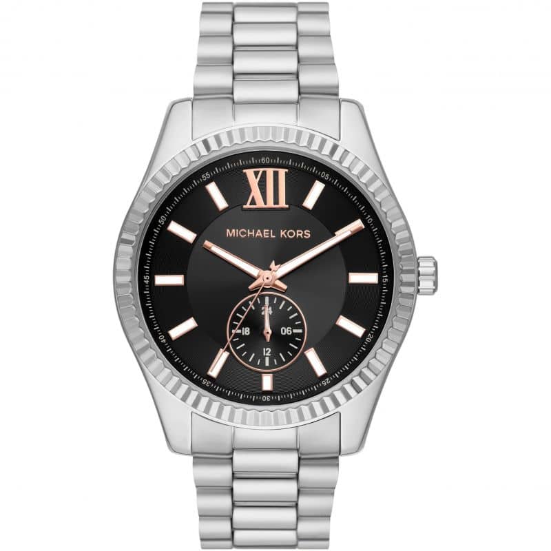 Michael Kors Men’s Quartz Silver Stainless Steel Black Dial 45mm Watch MK8946