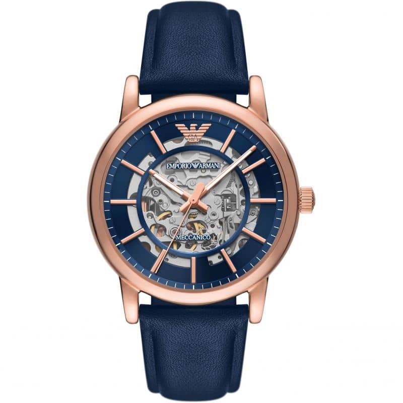 Emporio Armani Men’s Automatic Blue Leather Strap Blue Dial 43mm Watch AR60050