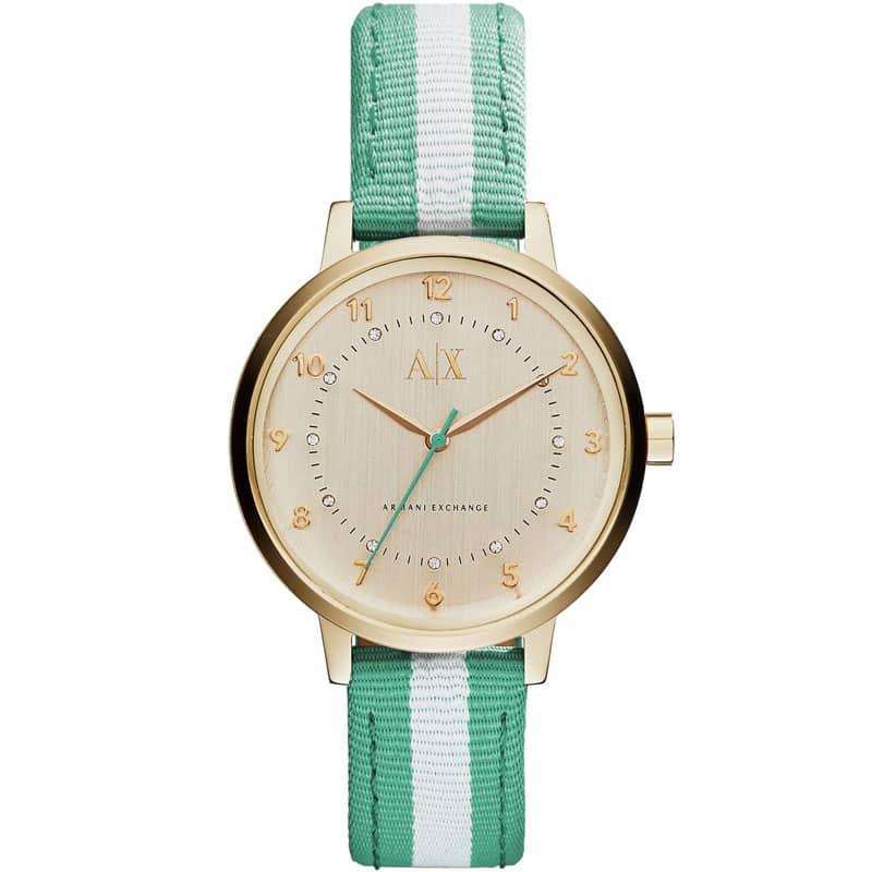 Armani Exchange Women’s Quartz Two Tone Nylon Strap Gold Dial 39mm Watch AX5365