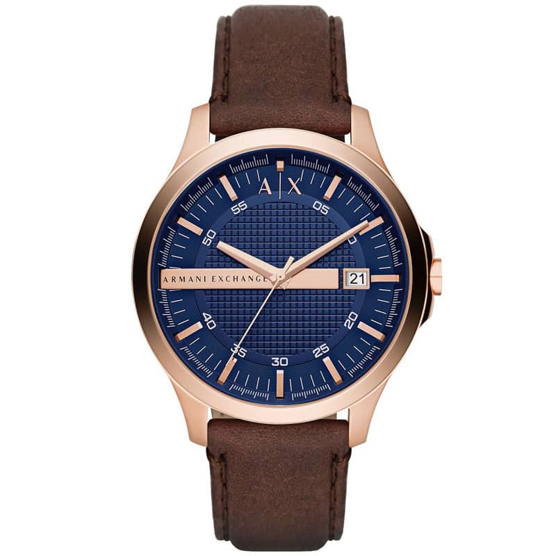 Armani Exchange Men’s Quartz Brown Leather Strap Blue Dial 46mm Watch AX2172