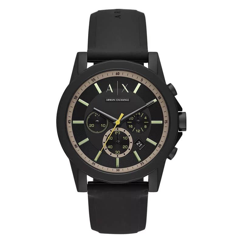 Armani Exchange Men’s Quartz Black Silicone Strap Black Dial 44mm Watch AX1343