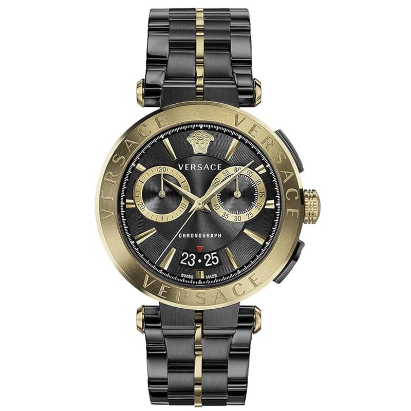 Versace Men’s Quartz Swiss Made Two-tone Stainless Steel Black Dial 45mm Watch VE1D01620