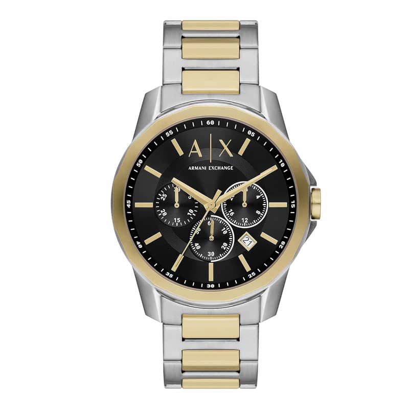 Armani Exchange Men’s Quartz Two Tone Stainless Steel Black Dial 44mm Watch AX7148