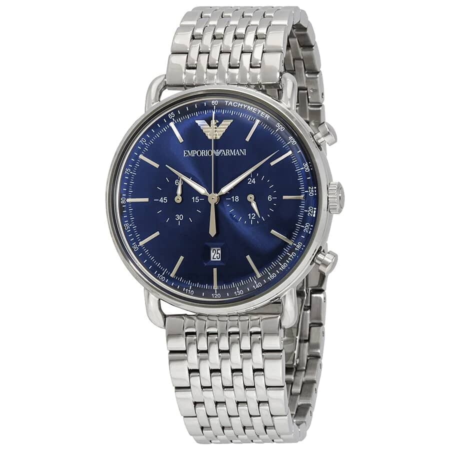 Emporio Armani Men's Aviator Silver Stainless Steel Navy Blue Dial Watch 43mm AR11238
