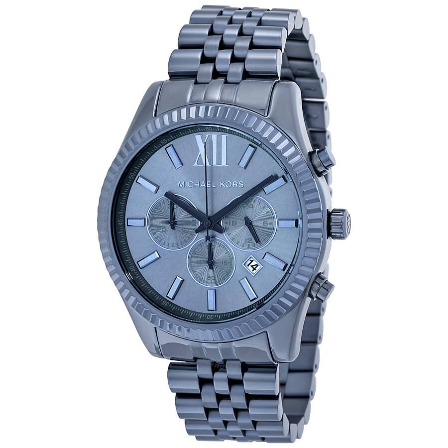 Michael Kors Mens Lexington Chronograph Stainless Steel Blue Dial Watch 44mm MK8480