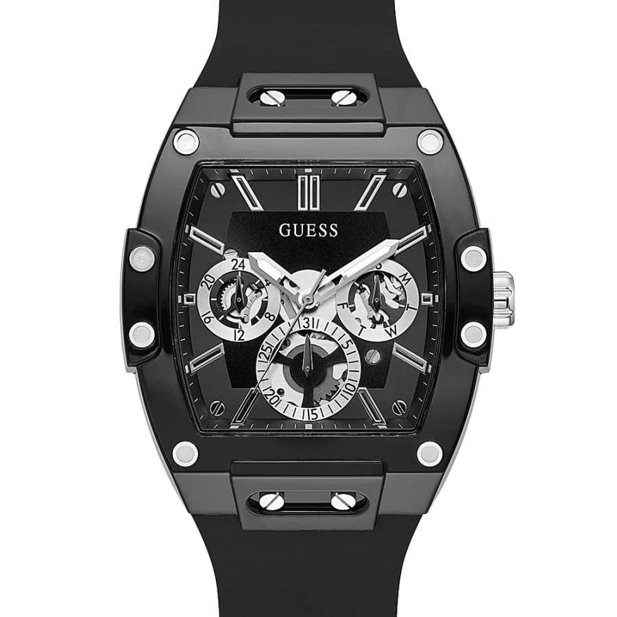 Guess Phoenix Collection Mens Stainless Steel Case Quartz Black Dial Watch 43mm GW0203G3