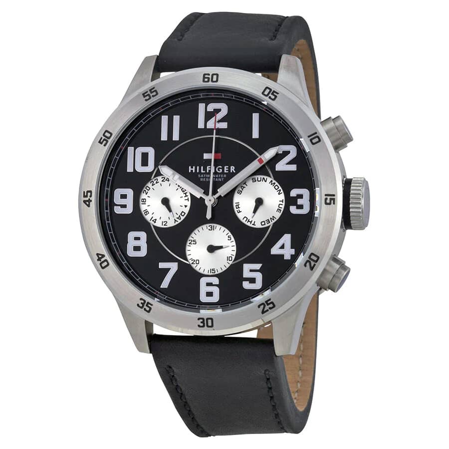 Tommy Hilfiger Men’s Quartz Leather Strap Black Dial 46mm Watch 1791050